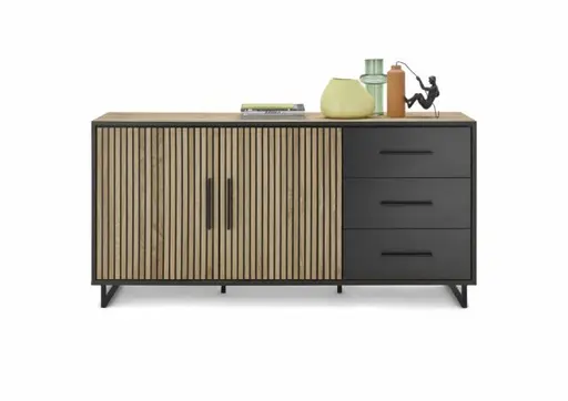Sideboard- Eiche Dekor, Schwarz