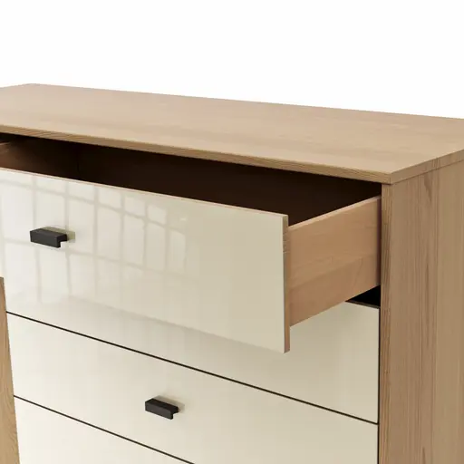 Kommode Lenoso - Eiche massiv, Glas Champagner