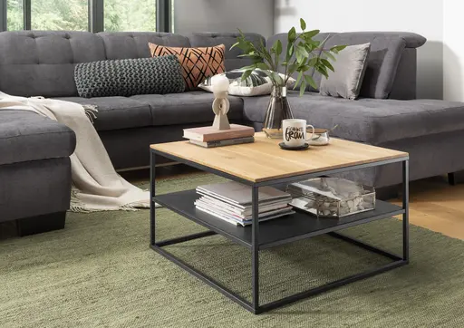 Couchtisch - LB ca. 70x70 cm, Wildeiche massiv, Schwarz