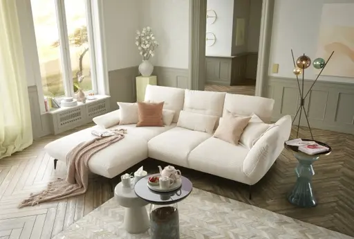 Ecksofa PAYTON - Ecke links, 2-Sitzer, Stoff, Creme