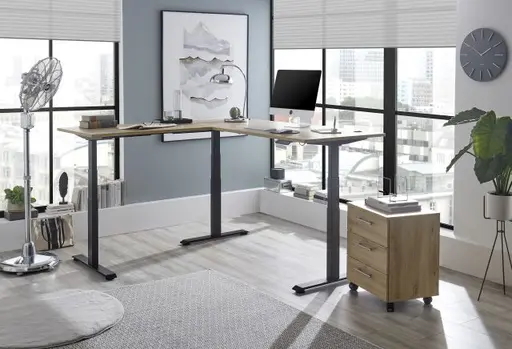 Eckschreibtisch - höhenverstellbar, LB ca. 185x77 cm, Artisan Eiche Nachbildung, Schwarz