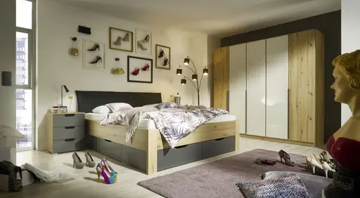 Bettanlage ROMED- Liegefläche ca. 180x200 cm, Eiche Dekor, Dunkelgrau