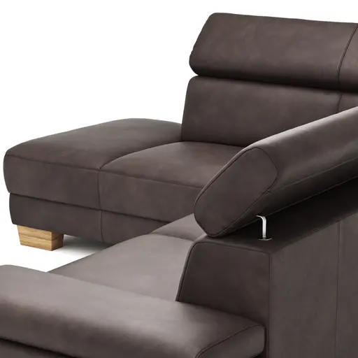 Ecksofa Philadelphia - Ecke links, 2,5-Sitzer, Kopfteil verstellbar (manuell), Leder, Dunkelbraun