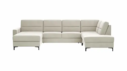 Wohnlandschaft Merlos H - Longchair links und 2,5-Sitzer mit Ecke rechts inkl. Relaxfunktion (motorisch), Stoff, Natur