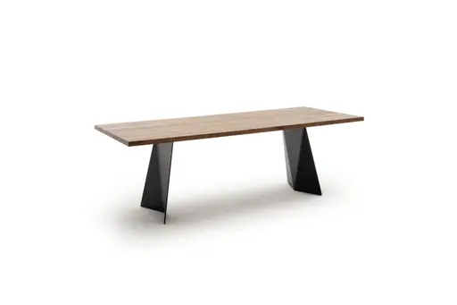 Esstisch 3100 - LB ca. 220x100 cm, Nussbaum Massiv, Stahlwange geneigt, Schwarz