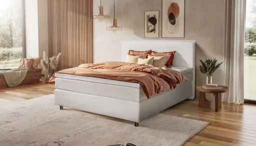 Boxspringbett Premium Line Board - Liegefläche ca. 180x200 cm, Stoff, Weiß