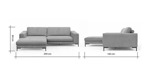 Ecksofa Solano - Longchair Links mit 1,75-Sitzer, Stoff, Hellblau