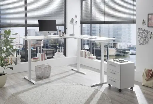 Eckschreibtisch - höhenverstellbar, LB ca. 185x77 cm, Weiß