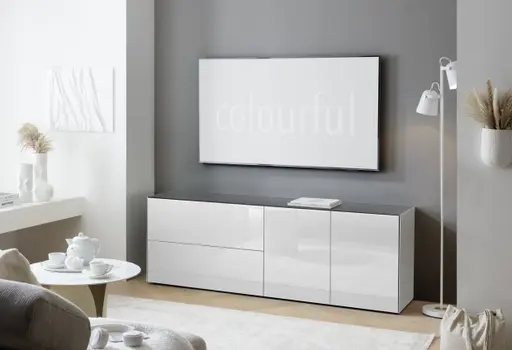 Lowboard - B ca. 181 cm, Weiß, Keramikoptik