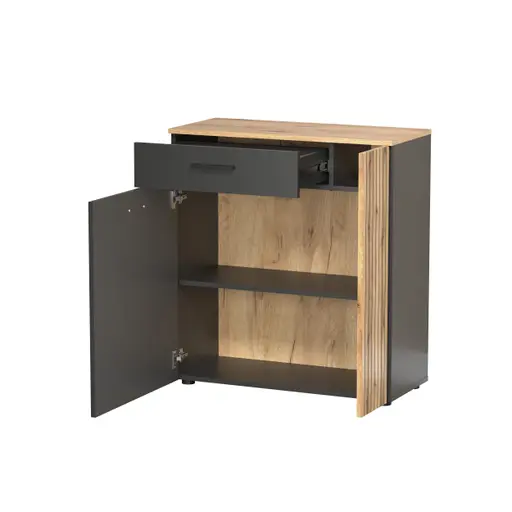 Kommode - B ca. 80 cm,  Anthrazit, Eiche Coast Evoke Nachbildung