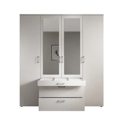 Drehtürenschrank- B ca. 180 cm, Weiß, Spiegel