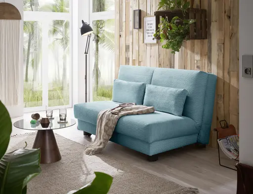  Schlafsofa EASY Optik A - 2-Sitzer ohne Armlehne, 140 cm inkl. Schlaffunktion, Cord, Türkis