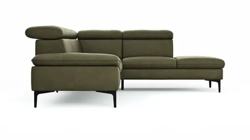 Ecksofa Felipa - 2,5-Sitzer mit Ecke rechts inkl. Kopfteil verstellbar, Leder, Olive