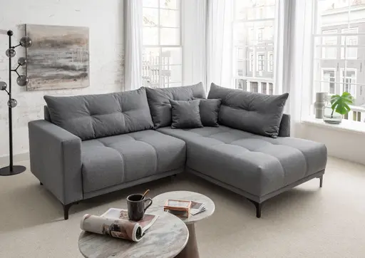 Ecksofa - 2-Sitzer mit Longchair rechts, Stoff, Anthrazit