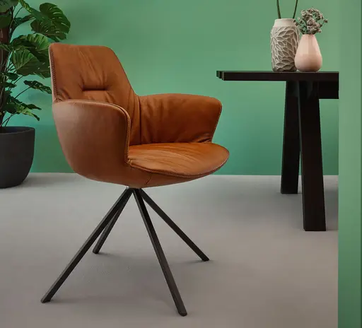 Armlehnstuhl Pegara - Leder, Cognac