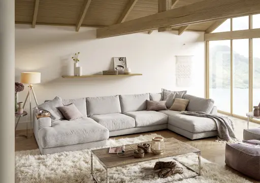 Wohnlandschaft - Longchair links mit 3-Sitzer und Ecke rechts