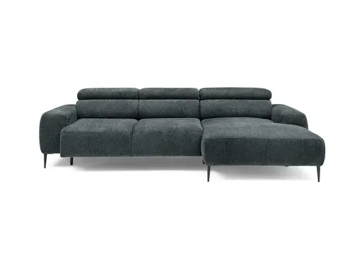 Ecksofa - 2-Sitzer mit Longchair rechts, Sitzvorzug motorisch, Kopfteil verstellbar, Stoff, Blaugrün