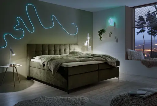 Boxspringbett HINDA- Liegefläche ca. 180x200 cm, Stoff, Olive, Bonell, Inkl. Topper