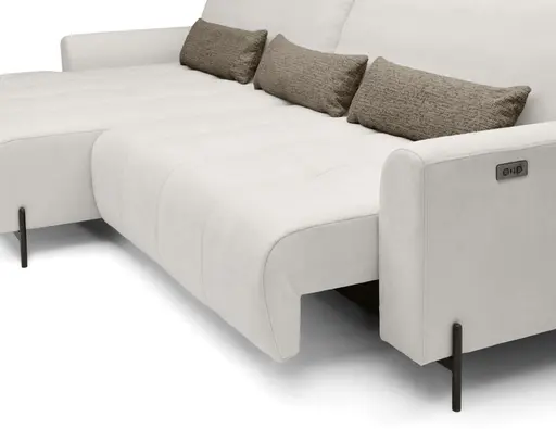Ecksofa - Longchair links mit 2-Sitzer, Sitztiefe verstellbar motorisch, Stoff, Sand