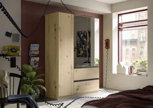 Drehtürenschrank RASA- B ca. 136 cm, Eiche Dekor, Spiegel