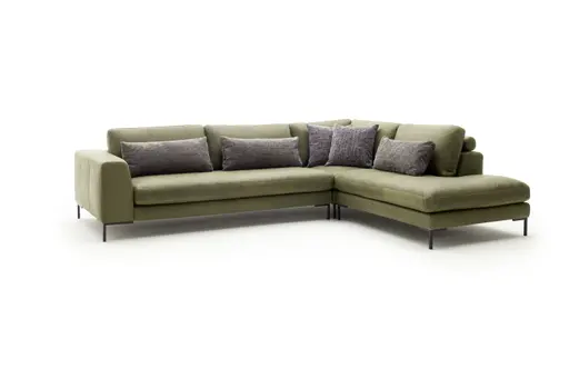 Ecksofa Solano - 2,5-Sitzer mit Ecke Rechts, Leder, Olive