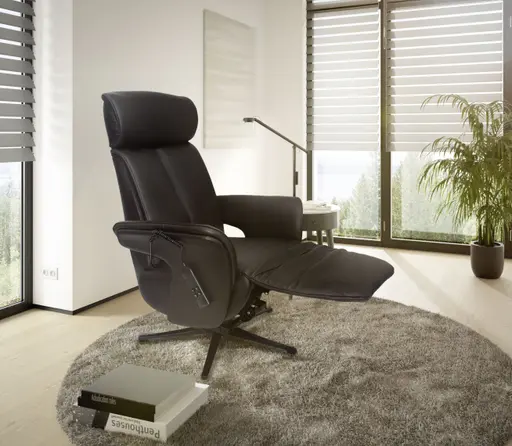 TV-Sessel MATHIS - drehbar, Aufstehhilfe, Relaxfunktion, Kopfteilverstellung, Leder, Chocolate