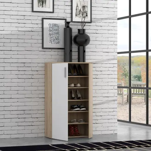 Schuhschrank FINLEI - B. ca. 70 cm, Sonoma Eiche Dekor, Weiß