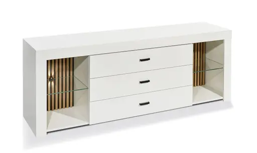 TV-Lowboard - mit Beleuchtung, B ca. 179 cm, Weiß, Evoke Eiche Nachbildung