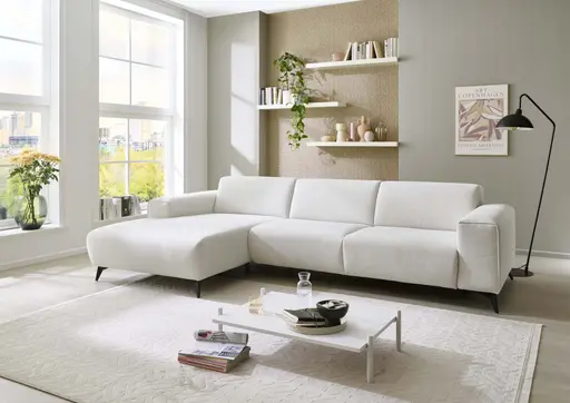 Ecksofa - Longchair links mit 3-Sitzer, Stoff, Natur