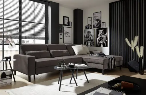 Ecksofa CALM MOVE 2.0 - 2,5-Sitzer mit Longchair rechts, Schlaffunktion, Feincord, Mocca