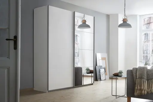 Schwebetürenschrank RUBITO- B ca. 181 cm, Weiß, Spiegel