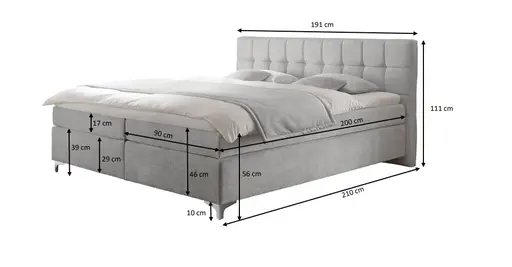 Boxspringbett HINDA- Liegefläche ca. 180x200 cm, Stoff, Dunkelgrau, Bonell, Inkl. Topper