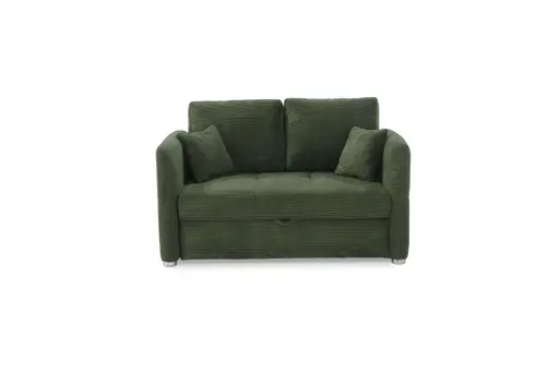 Sofa JORDEN - 1,5-Sitzer inkl. Schlaffunktion mit Bettkasten, verstellbare Armlehnen, Cord, Grün
