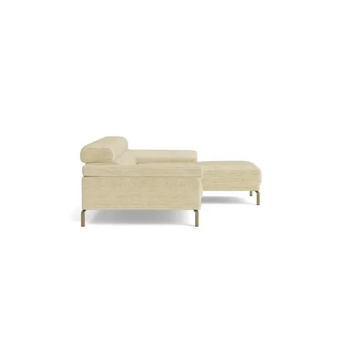 Ecksofa Bolonia - 2-Sitzer mit Longchair rechts inkl. Rückenlehne- und Kopfteilverstellung, Stoff, Cappuccino