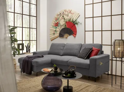 Ecksofa - Longchair links mit 2-Sitzer, Stoff, Anthrazit