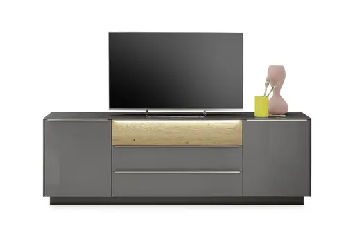 Lowboard - mit Beleuchtung, B ca. 214 cm, Anthrazit, Eiche massiv