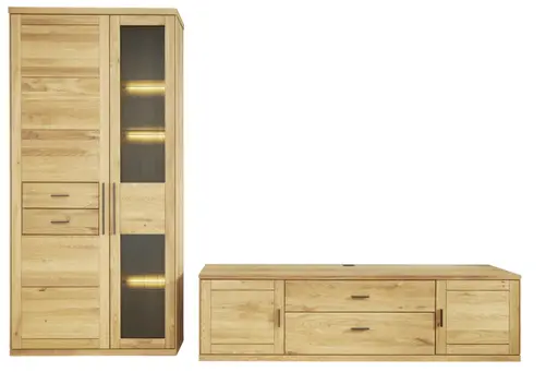 Wohnwand Faro 6.0 - inkl. Beleuchtung, Wildeiche massiv, geölt