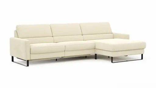 Ecksofa Valera - 3-Sitzer mit Longchair rechts inkl. Rückenlehne verstellbar und Relaxfunktion motorisch, Stoff, Natur