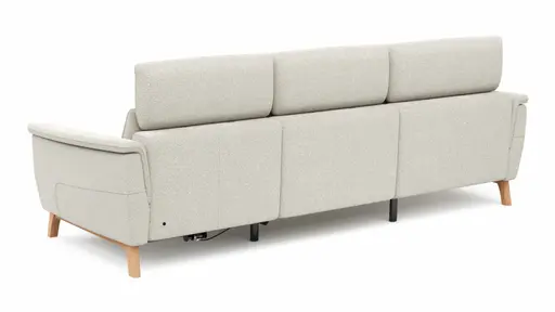 Ecksofa Nevin - Longchair links mit 2-Sitzer rechts, inkl. Relaxfunktion (motorisch) und Kopfpolsterverstellung, Stoff, Weiß