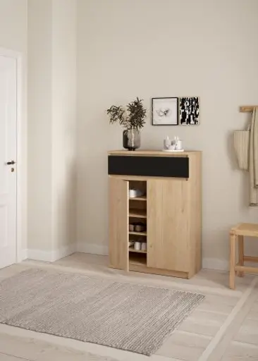 Schuhschrank - B ca. 81 cm, Jackson Hickory Nachbildung, Schwarz