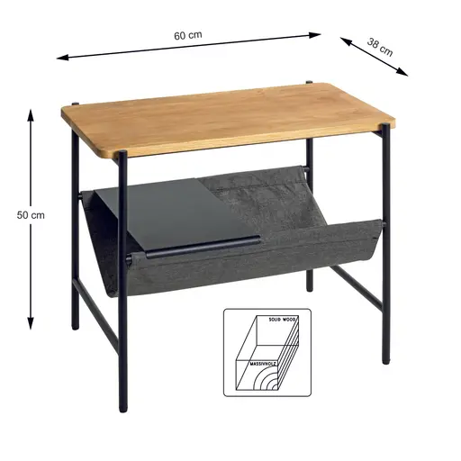 Beistelltisch - LB ca. 60x38 cm, Eiche massiv geölt, Schwarz