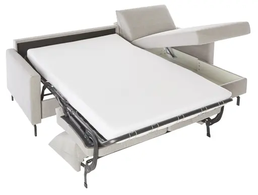 Schlafsofa Melida - 2-Sitzer mit Longchair rechts inkl. Schlaffunktion mit Bettkasten, Stoff, Hellgrau