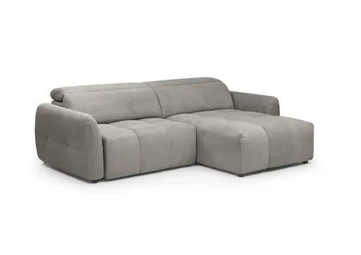 Ecksofa MADAN - 1,5-Sitzer mit Longchair rechts, Sitztiefe verstellbar motorisch, Kopfteil verstellbar, Stoff, Truffle