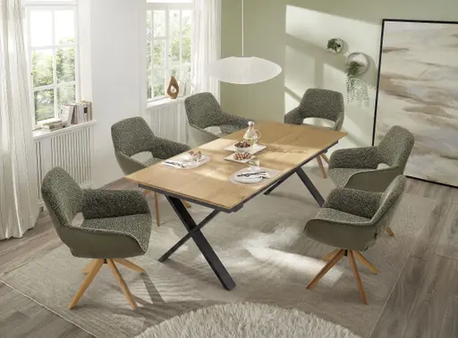 Esstisch MATTIES - ausziehbar, LB ca. 180x90 cm, Eiche Furnier, Schweizer Kante, Schwarz