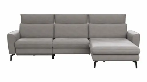 Ecksofa Avela - 2,5-Sitzer mit Longchair rechts inkl. Kopfteile verstellbar, Relaxfunktion und Longchair verstellbar (motorisch), Leder, Steingrau
