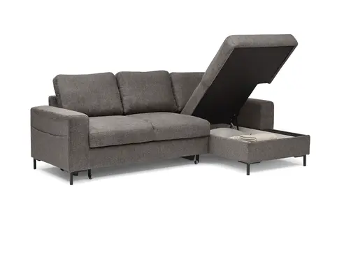 Ecksofa - 2-Sitzer mit Longchair rechts, Stoff, Mocca