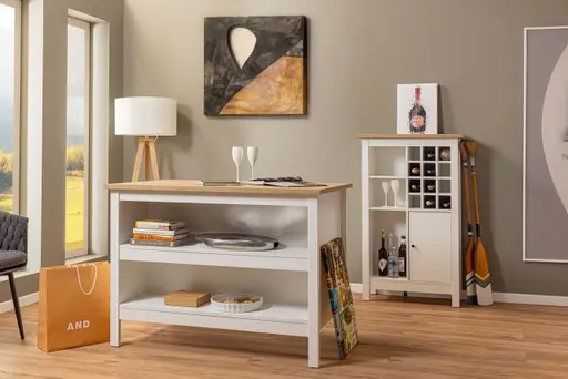 Weinschrank - B ca. 76 cm, Weiß, Artisan Eiche Nachbildung