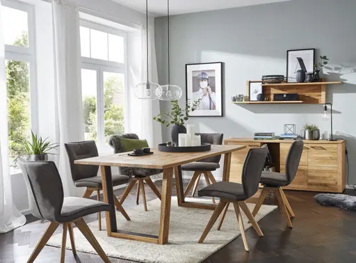 Esstisch Belfast - LB ca. 220x100 cm, Eiche massiv, mit Metalleinlage im Gestell