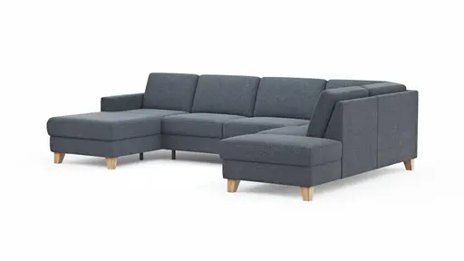 Wohnlandschaft Merlos - Longchair links mit 2,5 Sitzer und Ecke rechts, Stoff, Hellblau