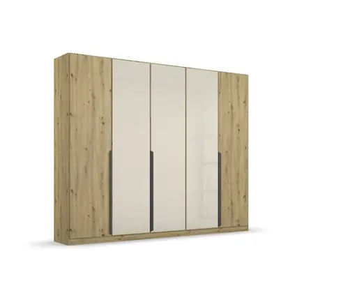 Drehtürenschrank ROMAN SPIN- B ca. 226 cm, Eiche Dekor, Glas, Champagner